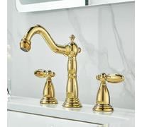 Set di rubinetti for lavabo da bagno a doppio foro interamente in rame 2 maniglie 3 pezzi con miscelatore for acqua calda fredda(Gold)