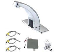 Set di rubinetti in ottone con sensore di movimento, rubinetto automatico touchless per lavabo con valvola di miscelazione caldo e freddo, alimentato a batteria, include tre tubi da 60 cm, set da sei
