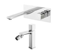 Set di rubinetti lavabo a muro e bidet in ottone cromato con manopola senza leva, piletta universale click clack in acciaio per bidet, LOTUS