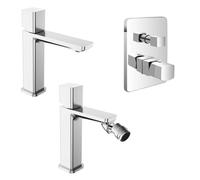 Set di rubinetti lavabo bidet e doccia con deviatore in ottone cromato, piletta universale click clack in acciaio per lavabo e bidet, LOTUS