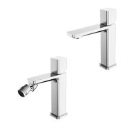 Set di rubinetti lavabo e bidet in ottone cromato con manopola senza leva e piletta universale click clack in acciaio, LOTUS