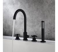 Set di rubinetti per doccia cromati a 4 fori per vasca da bagno a doppia leva, soffione e tubo flessibile con finitura cromata moderna per un'esperienza di bagno di lusso