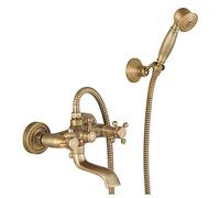 Set di rubinetti per Doccia di Lusso a 2 funzioni per Bagno, Sistema di soffione Doccia Portatile a Parete, soffione Doccia in Stile Europeo retrò, Angolo Regolabile, Ottone