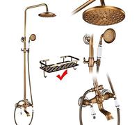 Set di rubinetti per Doccia in Ottone Anticato da 8 Pollici Colonna Doccia in Porcellana e Ceramica Girevole Bocca per Vasca Doppia manopola Miscelatore,Ottone Invecchiato A02
