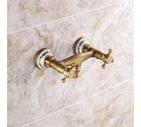 Set di rubinetti per doccia in ottone antico, soffione doccia a pioggia e miscelatore portatile per vasca da bagno, sanitari da bagno a parete, design elegante in ceramica (LT0078)
