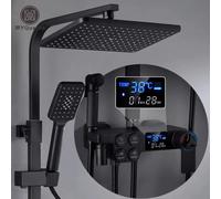 Set di rubinetti per doccia LCD termostatici neri con display della temperatura Rubinetto per vasca a pioggia con mensola del bagno Elettricità all'acqua
