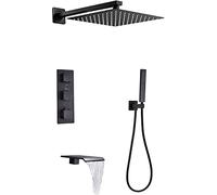 Set di rubinetti per doccia montato a parete, sistema doccia per bagno, sistema doccia con doccia con vasca a cascata set da doccia nera set di rubinetti per la doccia montata a parete con doccia con