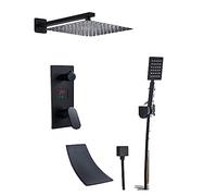 Set di rubinetti per doccia nero opaco con display digitale Sistema doccia a pioggia Miscelatore per vasca da bagno a 3 vie Soffione doccia moderno da 20 cm per un'esperienza di bagno di lusso