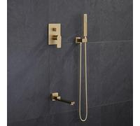 Set di rubinetti per doccia Spazzola Oro a parete Rubinetto per vasca da bagno in ottone Miscelatore caldo e freddo Supporto in ottone Soffione doccia a parete