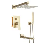 Set di rubinetti per doccia spazzolati, miscelatore a 3 vie per vasca da bagno a scomparsa con beccuccio rotante a cascata, fissaggio a parete per vasca da bagno (finitura bianca)