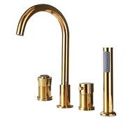 Set di rubinetti per vasca da bagno a 4 fori con doccetta, miscelatore termostatico per bagno, finitura cromata, elegante sistema doccia dal design moderno