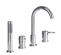 Set di rubinetti per vasca da bagno a 4 fori cromati con miscelatore monocomando dal design elegante per vasche moderne di facile installazione e accessori eleganti