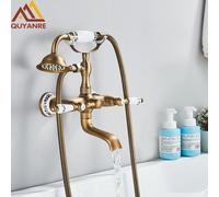 Set di rubinetti per vasca da bagno e doccia in bronzo nero retrò in ottone antico Set di rubinetti per vasca da bagno a parete con doppia manopola