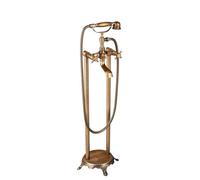 Set di rubinetti per vasca da bagno in ottone anticato - Rubinetto miscelatore a doppia manopola con doccetta girevole - Design da pavimento