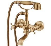 Set di rubinetti per vasca da bagno, montaggio a parete, in ottone anticato con doccetta a mano, stile telefono vintage, doppia maniglia a croce, rubinetto miscelatore per bagno per la decorazione