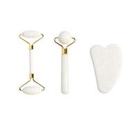 Set di rulli per il viso in giada naturale e gua-Sha e rullo per il viso - Strumenti per la cura del drenaggio linfatico, anti-invecchiamento e carnagione radiosa