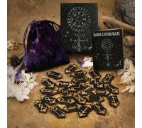 Set Di Rune In Legno Nero Per Altar Tarot Con Guida E Sacchetto