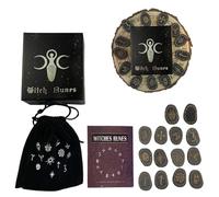 Set di rune in legno per streghe, 14 pezzi incise | Simboli di runa per meditazione e divinazione, set di pietre di runa con portaoggetti