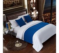 Set di Runner da Letto e Cuscino In Tinta Unita per Hotel, Sciarpa da Letto In Cotone e Lino,tappetino di Protezione per Biancheria da Letto Asciugamano Camera Decorazione, Blu Navy 210x50cm