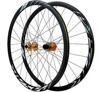 Set di Ruote 700c Perno Passante per Bici da Strada, Freno A Disco, 8 9 10 11 12 velocità, Mozzi con Cuscinetti, Lega di Alluminio 24h 30mm, Black-Gold, Thru Axle B