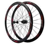 Set Di Ruote Bici Da Corsa C/V Brake 700C Cerchi In Lega Di Alluminio A Doppia Parete 40 Mm Anteriori 2 Posteriori 4 Cuscinetti A Sgancio Rapido 7/8/9/10/11/12 Velocità(Black red)