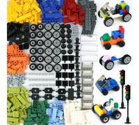 Set di ruote e assi con ruote sterzanti e parabrezza e semaforo, oltre 400 pezzi di mattoncini classici e kit di parti di auto, veicoli di base di blocchi di costruzione di massa con pneumatici