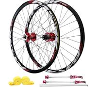 Set di Ruote MTB da 26/27,5/29 Pollici, Freno A Disco, Cerchi in Alluminio A 32 Fori E Mozzi HG, Ruota Anteriore 100X9mm / Ruota Posteriore 135X10mm, Compatibile con 7-12 velocità,Rosso,26inch
