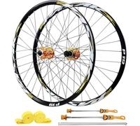 Set di Ruote MTB da 26/27,5/29 Pollici, Freno A Disco, Cerchi in Alluminio A 32 Fori E Mozzi HG, Ruota Anteriore 100X9mm / Ruota Posteriore 135X10mm, Compatibile con 7-12 velocità,d'oro,26inch