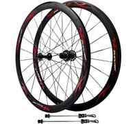 Set Di Ruote Per Bici Da Strada 700C, Lega Di Alluminio Anteriore 2 Posteriori 4 Cuscinetti 20/24 Fori Cerchi A Doppia Parete Mozzo A Sgancio Rapido 7/8/9/10/11/12 Velocità, Ruote Freno C / V,Rosso