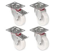 Set di ruote per trasporto, 75 mm, ruote girevoli con freno, girevoli a 360°, di colore bianco, portata 50 kg, per rotolo, ruote industriali, ruote industriali di PRIOstahl per banco da lavoro