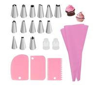 Set di sac à poche e beccucci in silicone, kit per decorazione torte con ugelli in acciaio inox, sac à poche riutilizzabili, raschietto per glassa, accessori da forno per torte, cupcake, biscotti fai