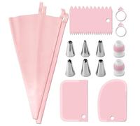 Set di sac à poche e punte, kit di accessori per la decorazione di torte con 2 sac à poche in silicone, 6 beccucci per tubazioni, 3 raschietti per torte, 2 accoppiatori, 2 fascette per sacchetti (rosa