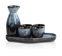 Set di sake giapponesi in ceramica, 6 pezzi. Set tradizionale giapponese sake con 4 bicchieri da sake da 35 ml, 1 pentola per sake da 175 ml, 1 vassoio, smalto invecchiato al forno, in porcellana, per