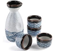 Set di sake per liquori, in ceramica, con tazza per sake, in porcellana, per più caldo (1 pentola per sake e 4 bicchieri per sake)