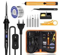 Set di saldatore regolabile da 80W con display LCD riscaldamento rapido impugnazione ergonomica kit completo pompa per disaldatura punte saldatura e supporto Ideale riparazioni elettroniche progetti f