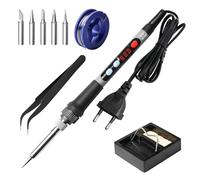 Set di saldatori a batteria 90 W con display LCD, temperatura regolabile 180 - 520 °C - Stazione di saldatura digitale con interruttore on/off, 5 punte di saldatura + pinzette + mini scatola + telaio