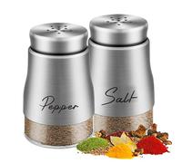 Set di sale e pepe, 120 ml, con fondo in vetro, saliera in vetro, con coperchio in acciaio inox, per casa, cucina, ristorante, tavolo da pranzo (argento)