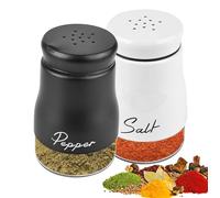Set di sale e pepe, 120 ml, con fondo in vetro, saliera in vetro, con coperchio in acciaio inox, per casa, cucina, ristorante, tavolo da pranzo (bianco e nero)