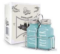 Set di saliera e pepe turchese, un simpatico shaker in vetro di alta qualità con supporto e coperchi in acciaio inossidabile, perfetto per aggiungere un fascino moderno all'arredamento della cucina