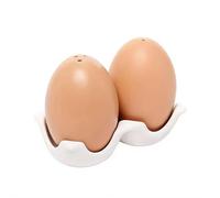 Set di saliera e pepiera, set creativo in ceramica per sale e pepe, mini shaker marrone a forma di uovo con supporto in cartone, set in ceramica a forma di uovo, decorazione per cucina, casa, tavolo