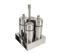 Set di saliere e contenitori per olio, bottiglia per aceto in acciaio inossidabile e shaker per pepe con base di supporto, dispenser per condimenti a grande capacità per il piano d