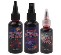 Set di Sangue Finto 3 Pezzi - Spray 60 ml + Gel 60 ml + Sangue Coagulato 30 g - Effetto Realistico e Lunga Durata - Facile da Applicare e da Rimuovere - Perfetto per Halloween e Cosplay