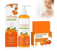 Set di sapone kaki da 100 g e gel doccia kaki da 120 ml, sapone per persone profumate, profumo di lunga durata, struccante delicato e schiuma ricca, per tutti i tipi di pelle, per uomini e donne