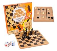 Set di scacchi da viaggio - Legno 9,84 pollici | Gioco di dama e scacchi con tavola in legno reversibile, portatile e compatto, ideale per principianti e appassionati, gioco per famiglie indoor e outd