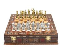 Set di scacchi fatti a mano con pezzi dell'Impero romano Giulio Cesare | 30 cm | Scacchi in metallo e tavola in legno massello