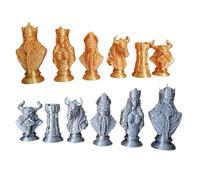 Set di scacchi guerrieri vichinghi, sculture in seta oro e argento | Set fantasia norrena di Znet3D (tavola non inclusa) (oro e argento)