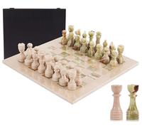 Set di scacchi in marmo 15", bianco e nero, fatto a mano con 34 pezzi e scatola. Gioco da viaggio di lusso per adulti, regalo elegante e decorazione raffinata (Verona & Green Onyx)