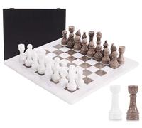 Set di scacchi in marmo 15", bianco e nero, fatto a mano con 34 pezzi e scatola. Gioco da viaggio di lusso per adulti, regalo elegante e decorazione raffinata (White & Oceanic)