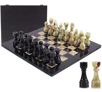 Set di scacchi in marmo da 38 cm, nero e verde, fatto a mano, 1 scacchiera e 32 pezzi di scacchi, giochi per 2 giocatori per adulti, set di scacchi