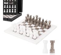 Set di scacchi in marmo per adulti, 25,4 cm, fatto a mano, bianco e oceanico, con 32 pezzi di scacchi, 2 regine extra e scatola portaoggetti, gioco da viaggio di lusso, regalo elegante per la